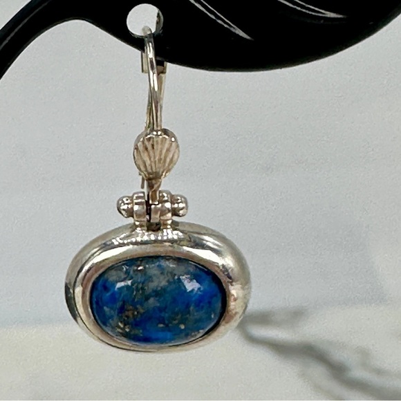 Sterling Silver 925 Lapis Lazuli Earrings Pierced Dangle Signed Natural Blue - Picture 6 of 7